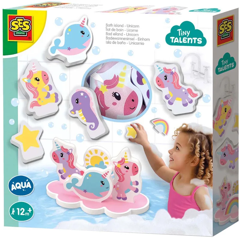 Tiny Talents - Eenhoorn Bad Eiland - foam eenhoorns - drijvend badspeelgoed - stimuleert fantasie - creatief spelen - baby badspeelgoed - eenhoorn speelgoed by SES Creative in Multicolour – product photo