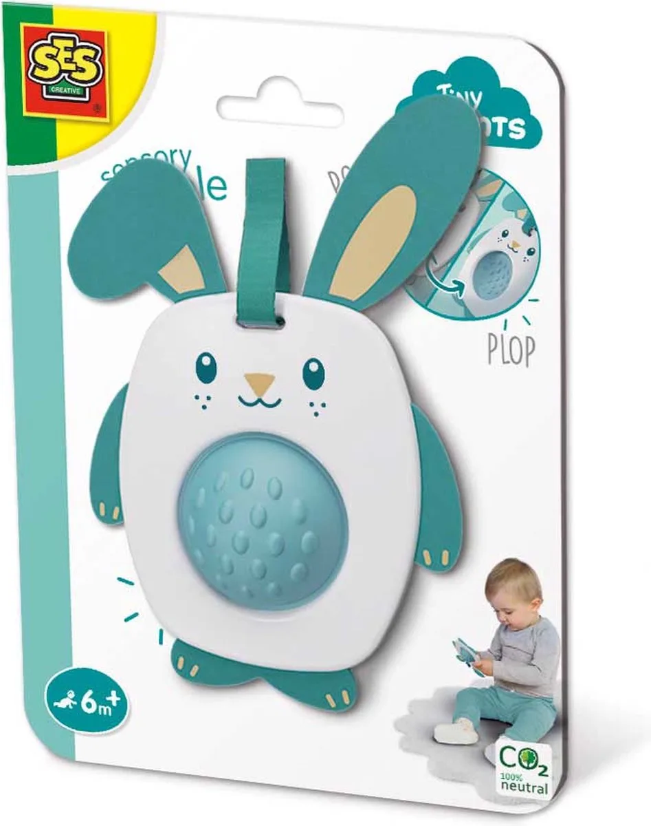 Tiny Talents - Grijpspeelgoed dimple - baby - fidget - verschillende materialen en texturen - Baby Speelgoed vanaf 6 maanden van SES Creative in Konijn – productfoto