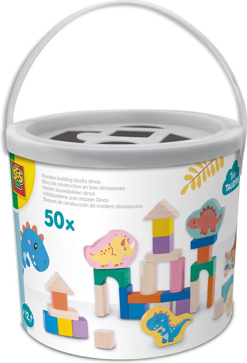 Tiny Talents Houten Bouwblokken - Dino's in Ton - Vanaf 1 Jaar - 50 Stuks - Baby Speelgoed - Motorische Ontwikkeling - Schoencadeautjes Sinterklaas von SES Creative in Mehrfarbig – Produktfoto