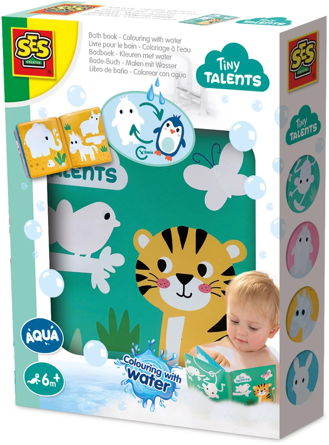 Tiny Talents Kleuren met Water - Badboek met Dieren - Vanaf 6 Maanden - Badspeelgoed - Knoeivrij - Schoencadeautjes Sinterklaas de SES Creative en Badboek – kleuren met water – photo du produit