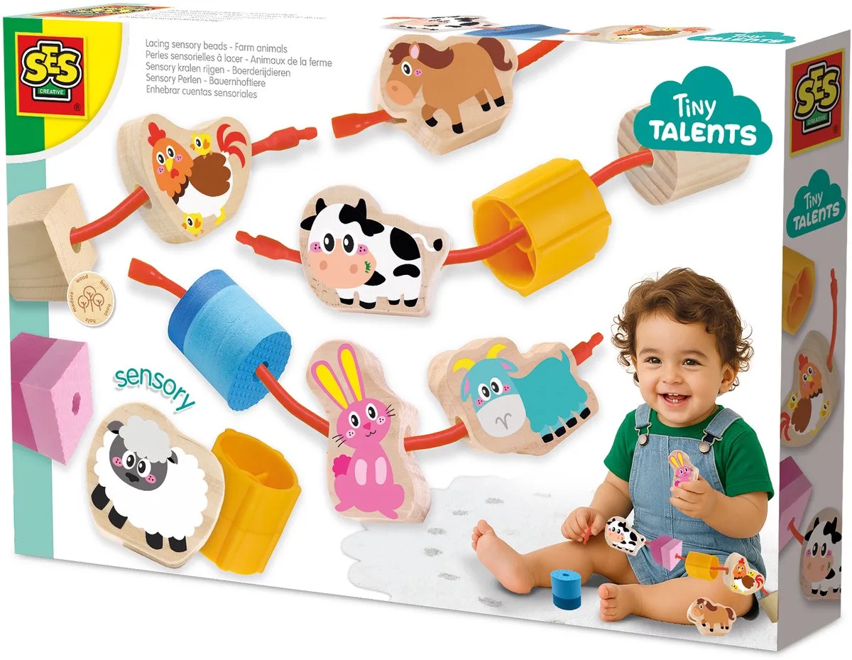 Tiny Talents Sensory Kralen Rijgen - Boerderijdieren - Vanaf 18 Maanden - Baby Speelgoed - Motorische Ontwikkeling - Schoencadeautjes Sinterklaas van SES Creative in Meerkleurig – productfoto