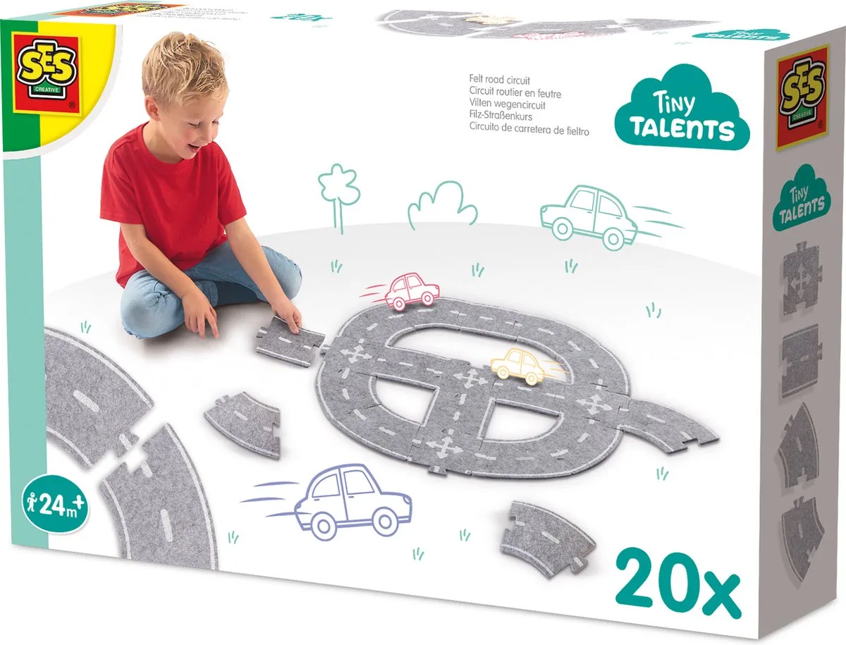 Tiny Talents Vilten Wegencircuit met Bochten - 20 Stuks - Vanaf 2 Jaar - Baby Speelgoed - Motorische Ontwikkeling - Schoencadeautjes Sinterklaas van SES Creative in Wegenbouw 20 stuks – productfoto