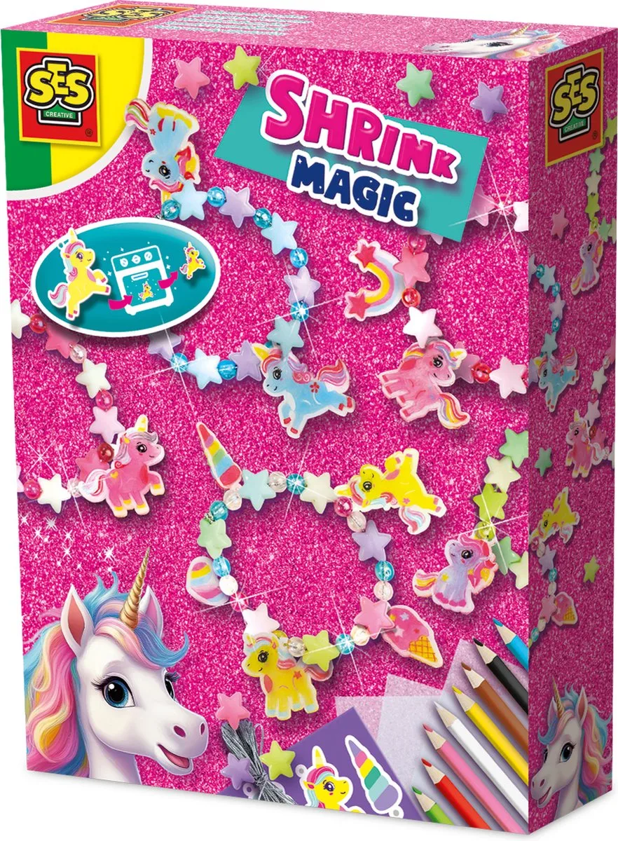 Unicorn Bedelarmbanden met Krimpfolie en Kralen - Voor Meisjes vanaf 5 Jaar - Armbandjes Maken - Schoencadeautjes Sinterklaas de SES Creative en Unicorn kralen armbanden – photo du produit