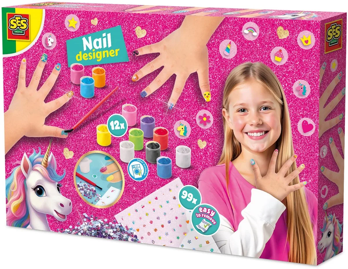 Unicorn Nageldesigner met 12 Nagellakken - Voor Meisjes vanaf 6 Jaar - Nail Art Kinderen - Nagellak Kinderen - Eenvoudig Verwijderbaar - Schoencadeautjes Sinterklaas by SES Creative in Multicolour – product photo