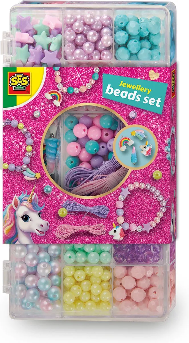Unicorn Sieraden Maken - Kralenset met 4 Bedels - Voor Meisjes vanaf 3 Jaar - Schoencadeautjes Sinterklaas de SES Creative en Unicorn sieraden set – photo du produit