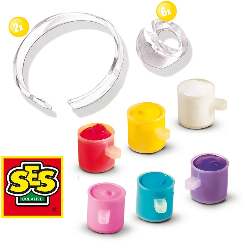 versieren - 6 ringen en 2 armbanden - armbandjes maken meisjes - met verf en penseel - knutselen meisjes by SES Creative in Ringen en armbanden – product photo