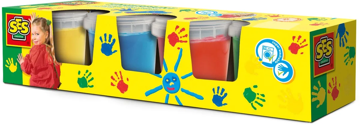 Vingerverf - 4 Basiskleuren - Vanaf 2 Jaar - 4 x 145 ml - Knutselen - Glutenvrij - Schoencadeautjes Sinterklaas från SES Creative i Basic – produktbild