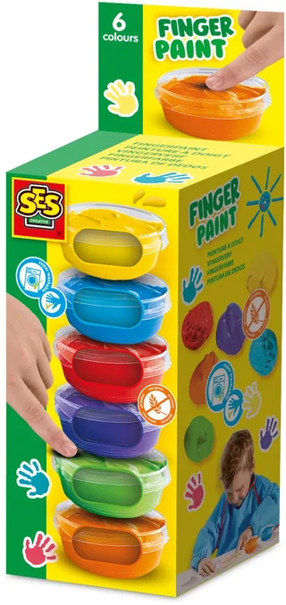 Vingerverf - 6 Kleuren in Potjes - Vanaf 2 Jaar - 6 x 45 ml - Knutselen - Glutenvrij - Schoencadeautjes Sinterklaas från SES Creative i 6 basiskleuren – produktbild 1 av 5