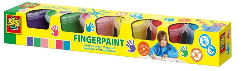Vingerverf - 6 Kleuren - Vanaf 2 Jaar - 6 x 110 ml - Knutselen - Glutenvrij - Schoencadeautjes Sinterklaas från SES Creative i Basic 6 kleuren – produktbild