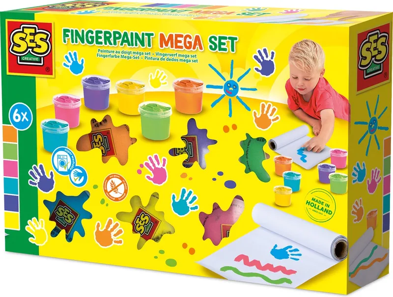 Vingerverf - Mega Set 6 Kleuren met Rol Papier 2 Meter - Vanaf 2 Jaar - Knutselen - Glutenvrij - Schoencadeautjes Sinterklaas från SES Creative i Orange – produktbild 1 av 5