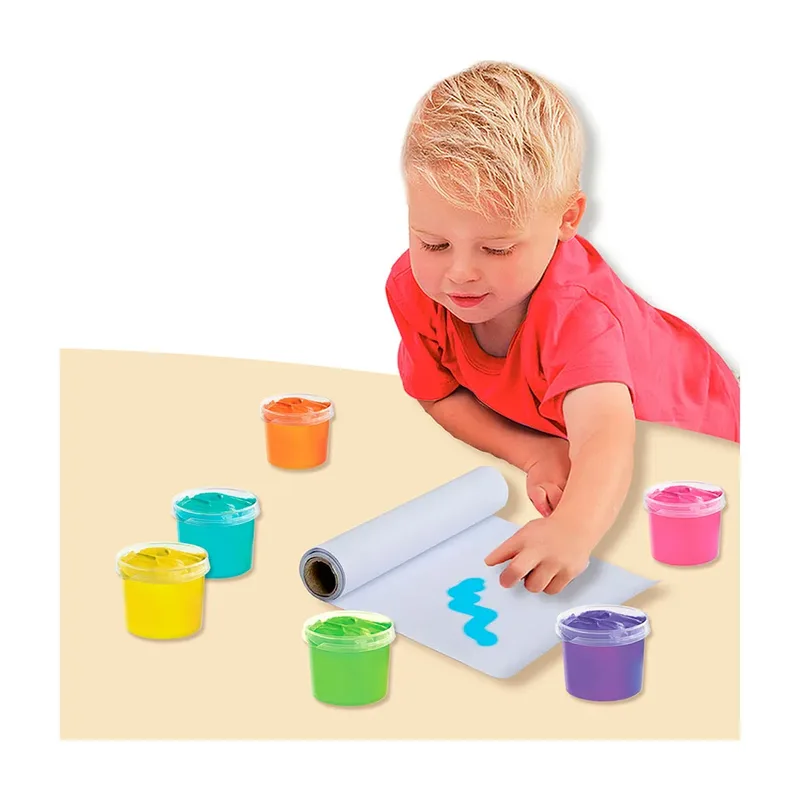 Vingerverf - Mega Set 6 Kleuren met Rol Papier 2 Meter - Vanaf 2 Jaar - Knutselen - Glutenvrij - Schoencadeautjes Sinterklaas från SES Creative i Orange – produktbild 2 av 5