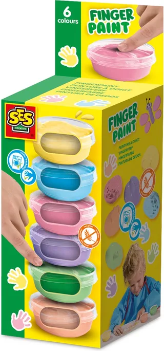 Vingerverf - Pastel 6 Kleuren - Vanaf 2 Jaar - 6 x 45 ml - Knutselen - Glutenvrij - Schoencadeautjes Sinterklaas från SES Creative i 6 pastelkleuren – produktbild 1 av 5