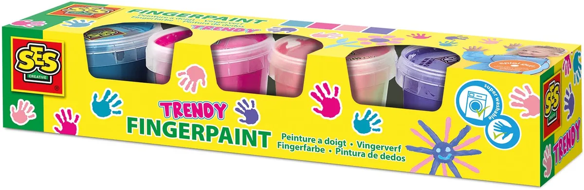 Vingerverf - Trendy 4 Kleuren - Vanaf 2 Jaar - 4 x 110 ml - Knutselen - Glutenvrij - Schoencadeautjes Sinterklaas von SES Creative in 4 pastelkleuren – Produktfoto