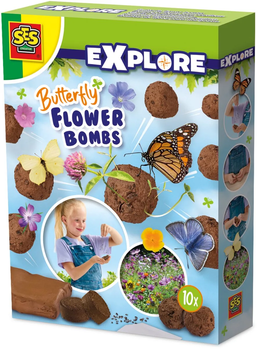 Vlinder Bloembommen - Zelf Maken voor Tuin of Pot - Vanaf 5 Jaar - Buitenspeelgoed - Schoencadeautjes Sinterklaas från SES Creative i Zand – produktbild