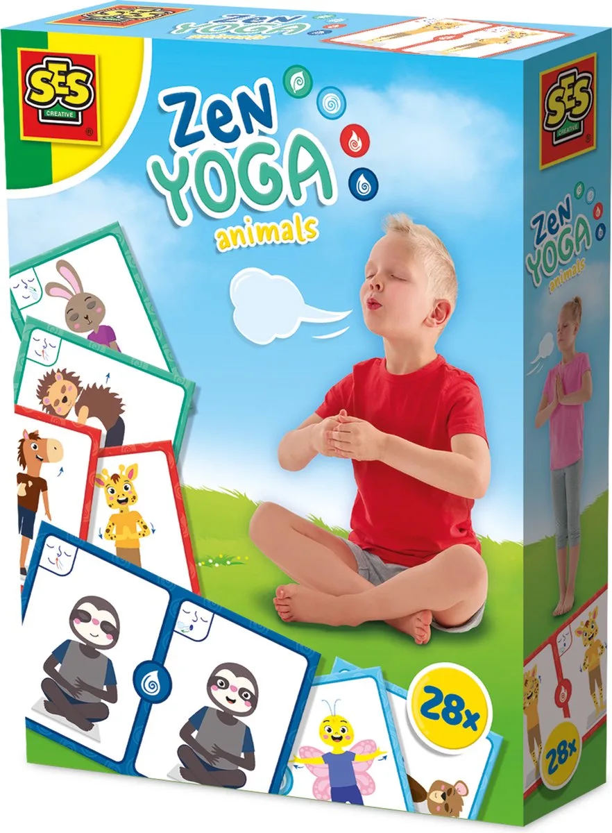 Zen Yoga Animals - 28 Kaarten met Ademhalingsoefeningen - Vanaf 3 Jaar - Kinderyoga - Schoencadeautjes Sinterklaas de SES Creative en Multicolore – photo du produit
