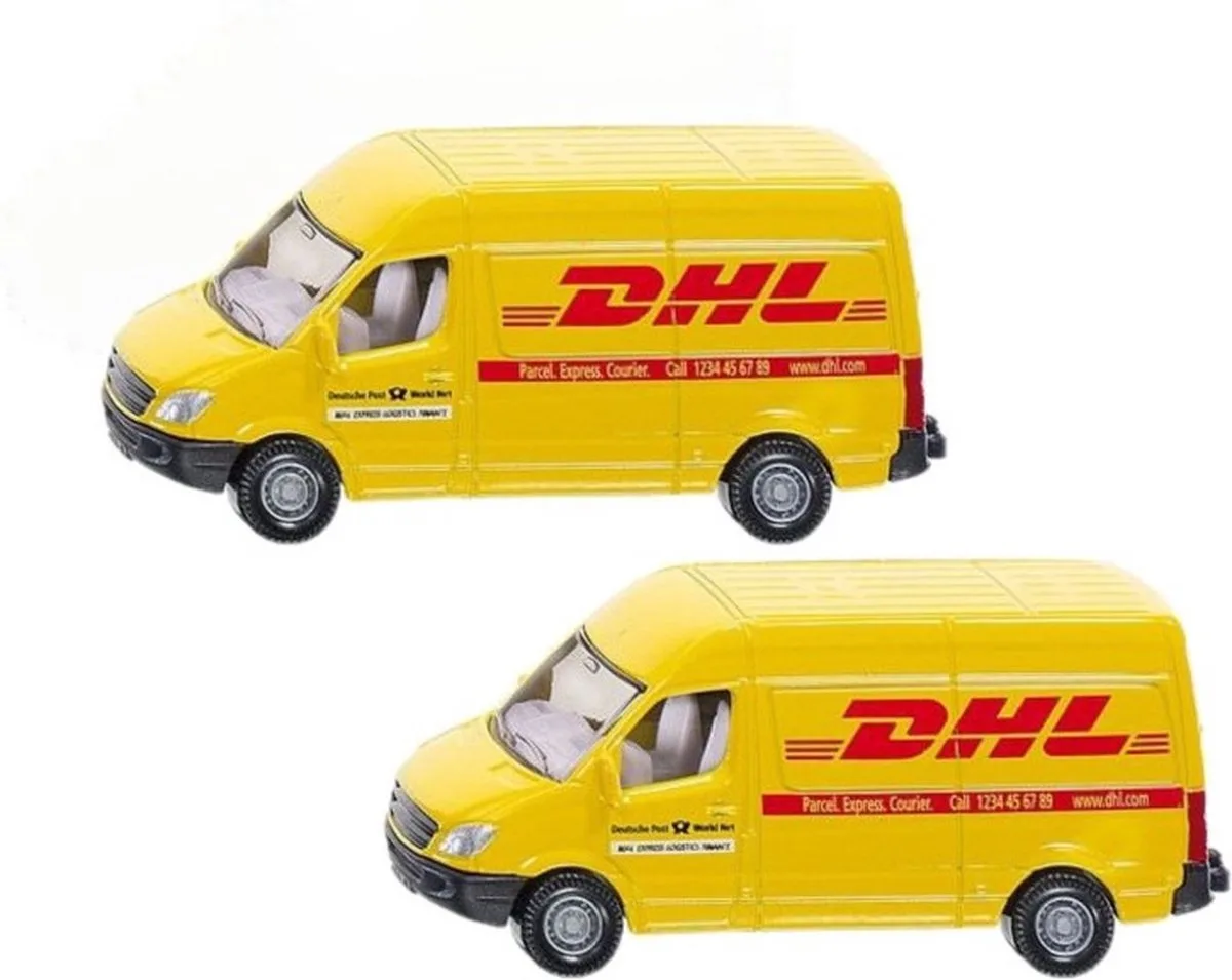 DHL bezorg busje - 2x stuks - modelauto - 8 cm - Mercedes - speelgoed auto/wagens von Siku in Gelb – Produktfoto