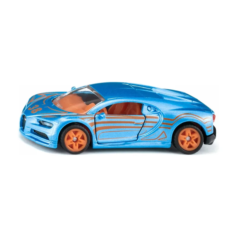 siku 1508 Bugatti Chiron Sportwagen-Spielzeugmodell, Metall/Kunststoff, Blau/Orange, zu öffnende Türen fra Siku – produktbillede