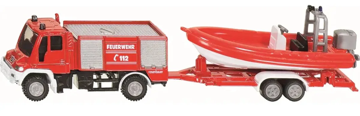 Unimog Fire Engine With Boat fra Siku i Rød – produktbillede