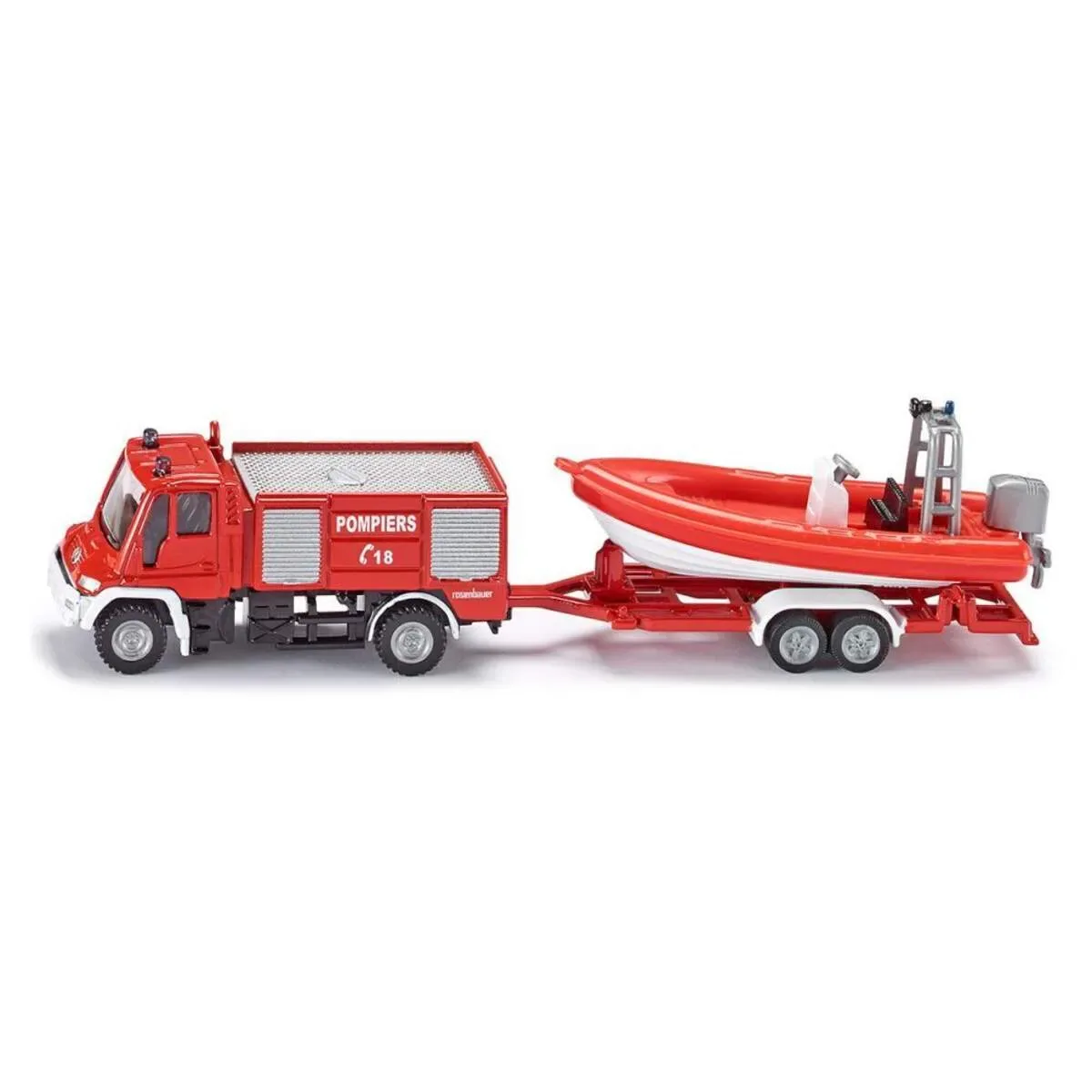 SIKU 1636001 Unimog Feuerwehr mit Boot von Siku in Rot – Produktfoto