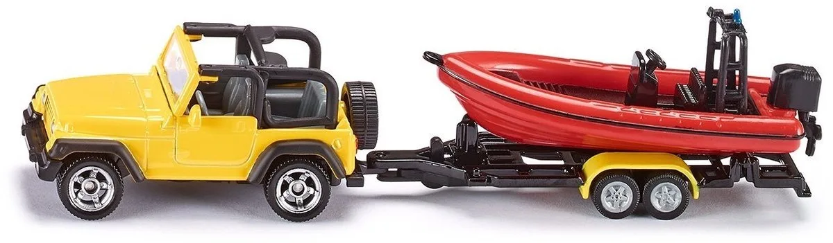 SIKU 1658, Jeep met Boot, metaal/kunststof, drijvende boot de Siku en Rouge, Jaune – photo du produit