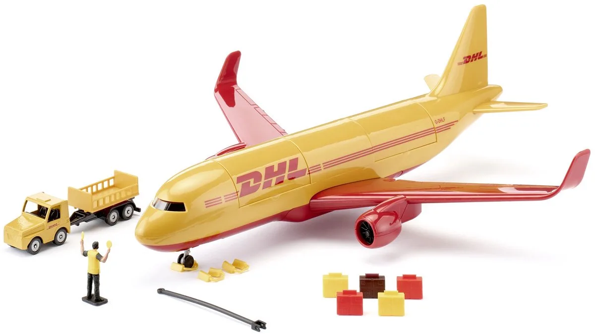 Siku 1702 DHL Cargo Vliegtuig met accessories de Siku en Geel+Rood – photo du produit