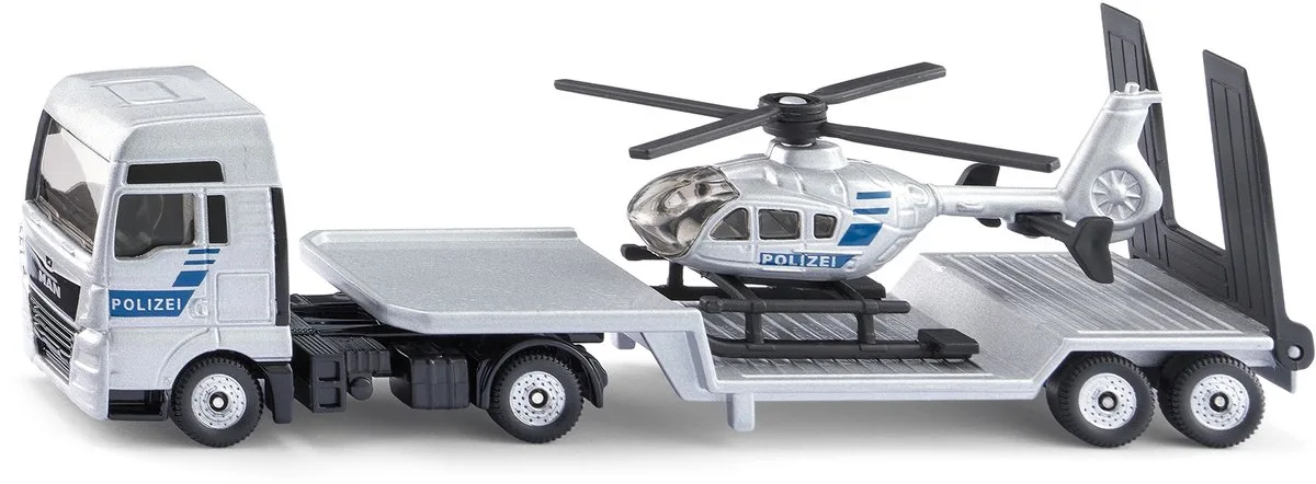 1759 SUPER MAN Lkw mit Polizei Helikopter, Modellfahrzeug von Siku in Silber, Blau – Produktfoto