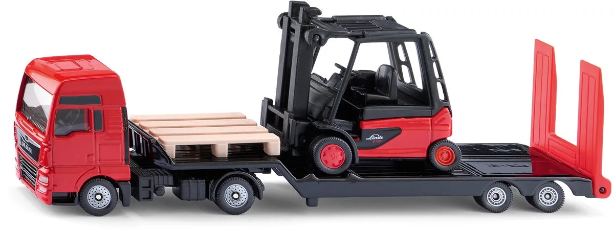 Siku 1763, MAN Vrachtwagen met Linde Vorkheftruck, schaal 1:87, metaal/kunststof van Siku in Rood – productfoto