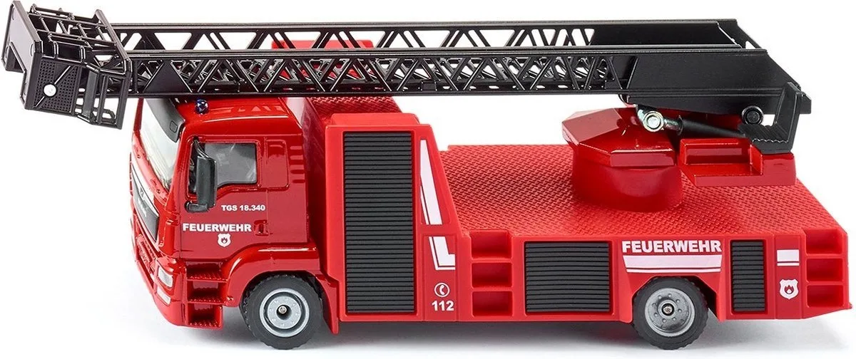 2114 SUPER MAN Feuerwehr Drehleiter, Modellfahrzeug von Siku in Rot – Produktfoto
