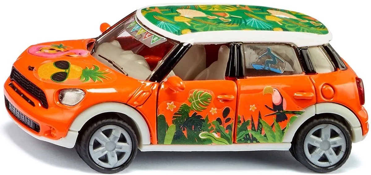 SIKU 6507, knutselset Style my siku, MINI Countryman Summer, speelgoedauto, metaal/kunststof, oranje, incl. stickervel van Siku in Oranje, Wit – productfoto