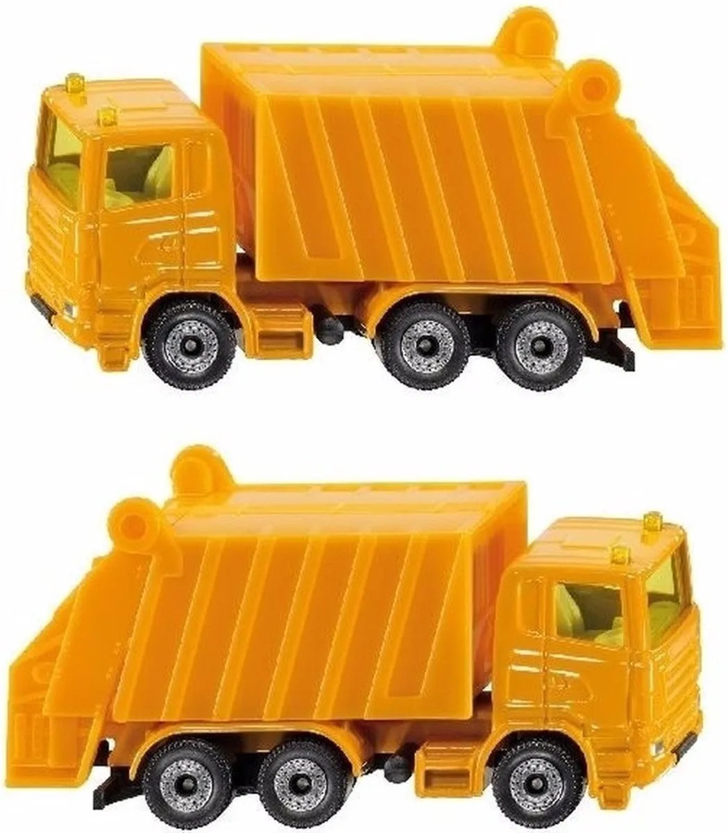 Vuilniswagen - 2x - speelgoed truck - modelauto - 10 cm - kinder speelgoed von Siku in Gelb – Produktfoto