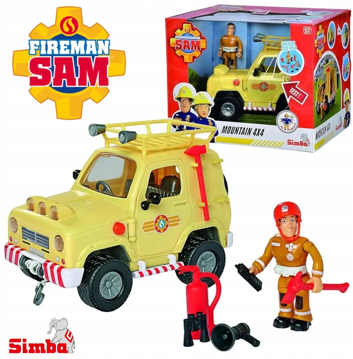 Brandweer Sam Jeep Reddingsvoertuig met figuren en accessoires von Simba in Gelb – Produktfoto