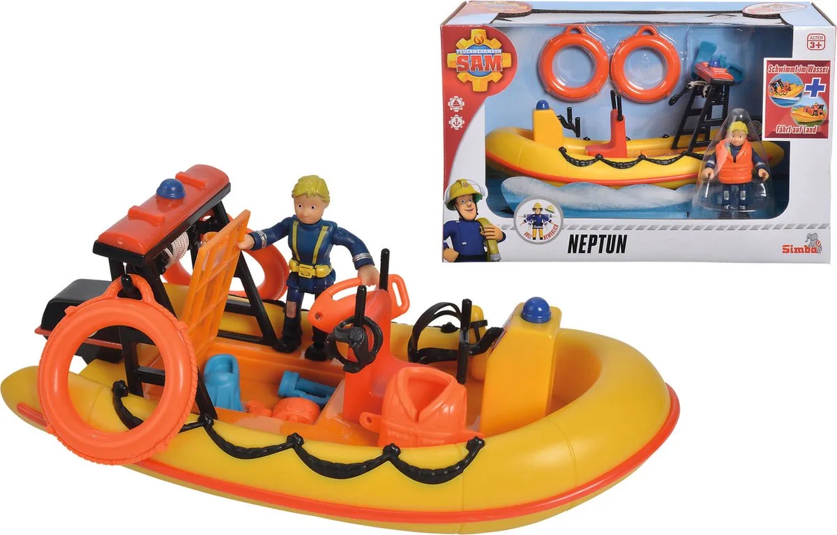 Brandweerman Sam - Neptune, Boot incl. Figuur - Speelgoedvoertuig från Simba i Röd – produktbild