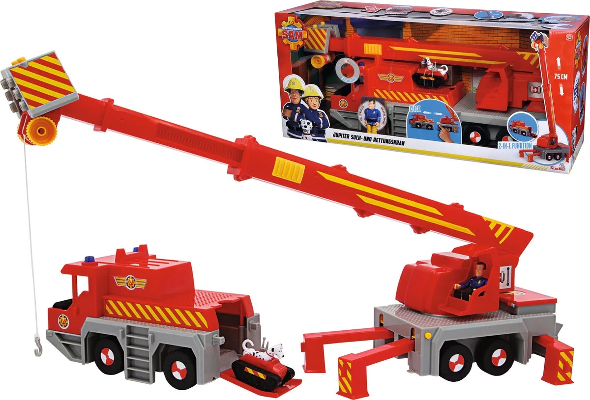 Brandweerman Sam - Sam kraan 2-in -1 - Speelgoedvoertuig van Simba in Rood – productfoto