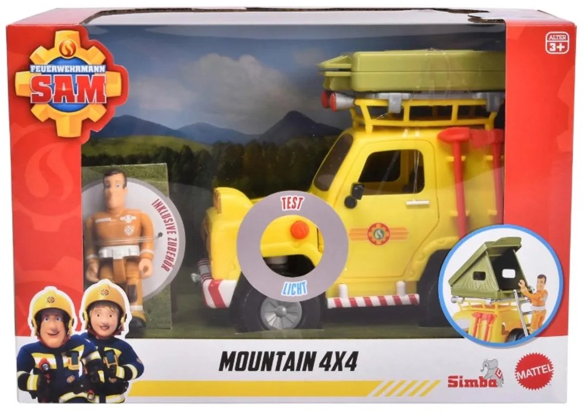 Brandweerman Sam terreinwagen met daktent van Simba in Geel – productfoto