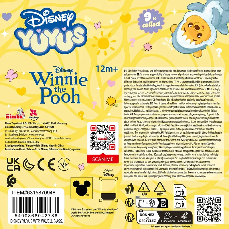 Disney Yuyus Winnie The Pooh W2 12 Cm Knuffelbeer från Simba – produktbild 2 av 6