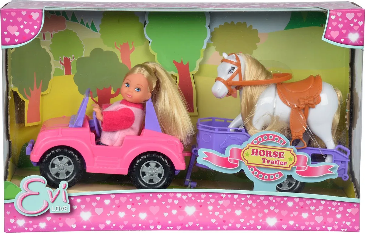 Evi Love - Jeep met Paardenaanhanger - Pop van Simba in Roze – productfoto