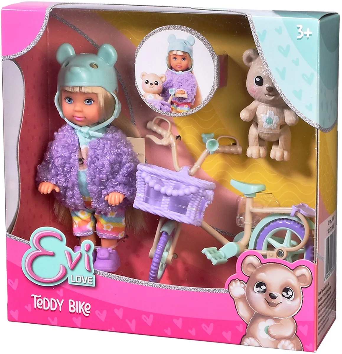 Modepop Evi Love Teddy bike - Fiets en teddybeer van Simba in Paars – productfoto