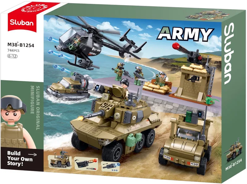 Army Leger Commandoteam bouwspeelgoed kinderen vanaf 6 jaar – Constructiespeelgoed modelbouw – bouwdoos met 744 bouwstenen – M38-B1254 von Sluban in Army Commandoteam – Produktfoto