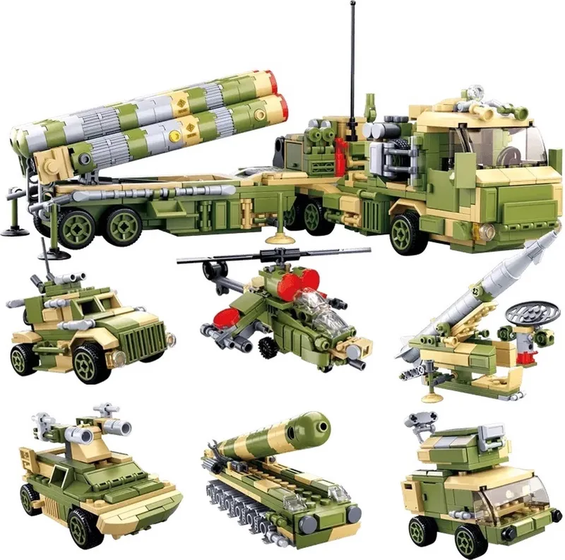 Army Mobiel Lanceringsplatform 6 in 1 bouwspeelgoed – Constructiespeelgoed modelbouw – bouwdoos met 713 bouwstenen – M38-B0758 – vanaf 6 jaar von Sluban in Army Air Defense Missile – Produktfoto