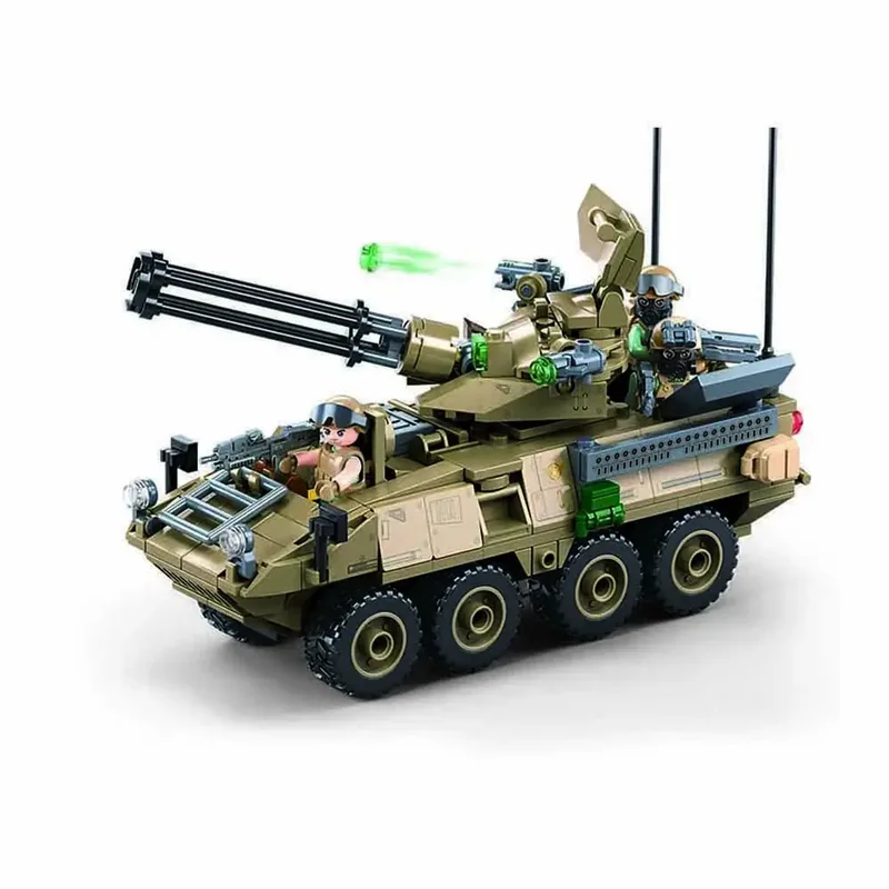 Army OEF Stryker ADS bouwspeelgoed kinderen vanaf 6 jaar – Constructiespeelgoed modelbouw – bouwdoos met 320 bouwstenen – M38-B1258 van Sluban in Army Tank OEF Stryker – productfoto