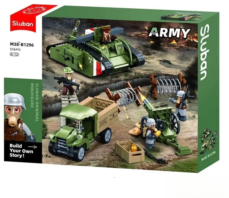 Army WWI Militaire set met Tank Mark V bouwspeelgoed - Constructiespeelgoed modelbouw - bouwdoos met 518 bouwstenen - M38-B1296 vanaf 6 jaar von Sluban in Army WWI Tank Mark V – Produktfoto