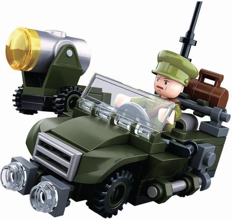 Army WWII Geallieerde Terreinwagen - Constructiespeelgoed bouwset met 91 bouwstenen – M38‑B0678B – Bouwspeelgoed vanaf 8 jaar de Sluban en Army WWII Terreinwagen – photo du produit