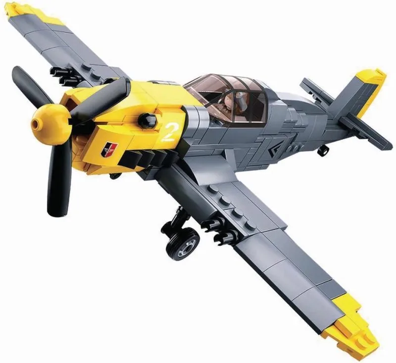 Army WWII - Jachtvliegtuig Bommenwerper Messerschmitt Bf109 Constructiespeelgoed – 338 bouwstenen – M38‑B0692 – vanaf 8 jaar by Sluban in Army WWII Vliegtuig Messerschmitt – product photo