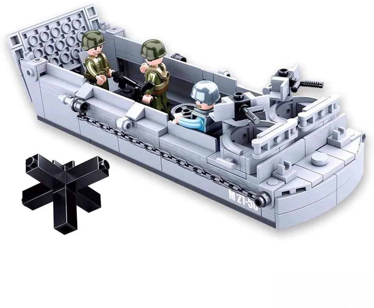 Army WWII Landingsvaartuig bouwspeelgoed kinderen vanaf 6 jaar – Constructiespeelgoed modelbouw – bouwdoos met 182 bouwstenen – M38-B0855 van Sluban in Meerkleurig – productfoto