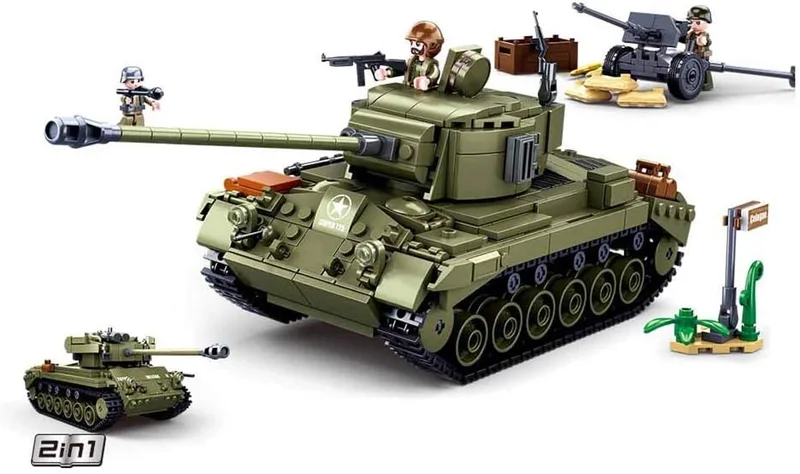Army WWII M26 Pershing Tank bouwspeelgoed – Constructiespeelgoed modelbouw – bouwdoos met 742 bouwstenen – M38-B0860 vanaf 8 jaar by Sluban in Army WWII Tank M26 Pershing – product photo