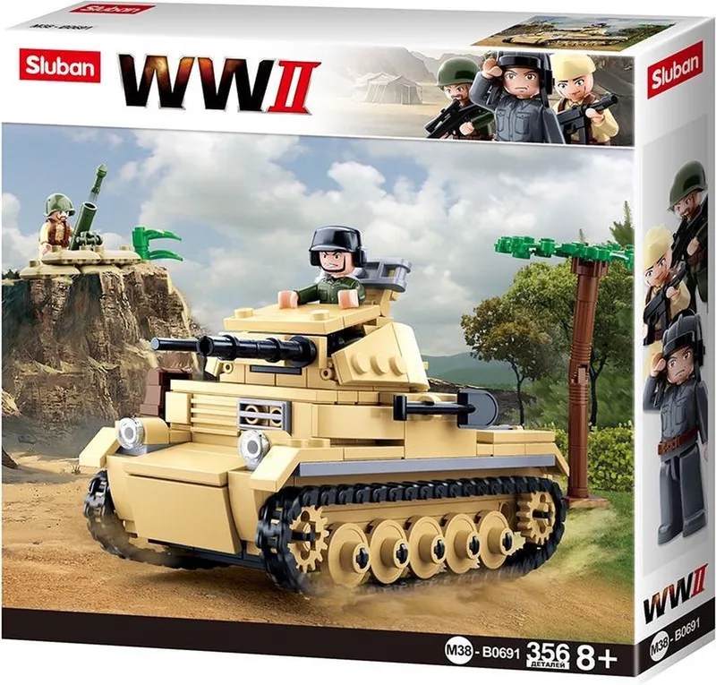 Army WWII Mini Tank bouwspeelgoed – Constructiespeelgoed modelbouw – bouwdoos met 356 bouwstenen – M38-B0691 vanaf 8 jaar van Sluban in Army WWII Tank Mini – productfoto
