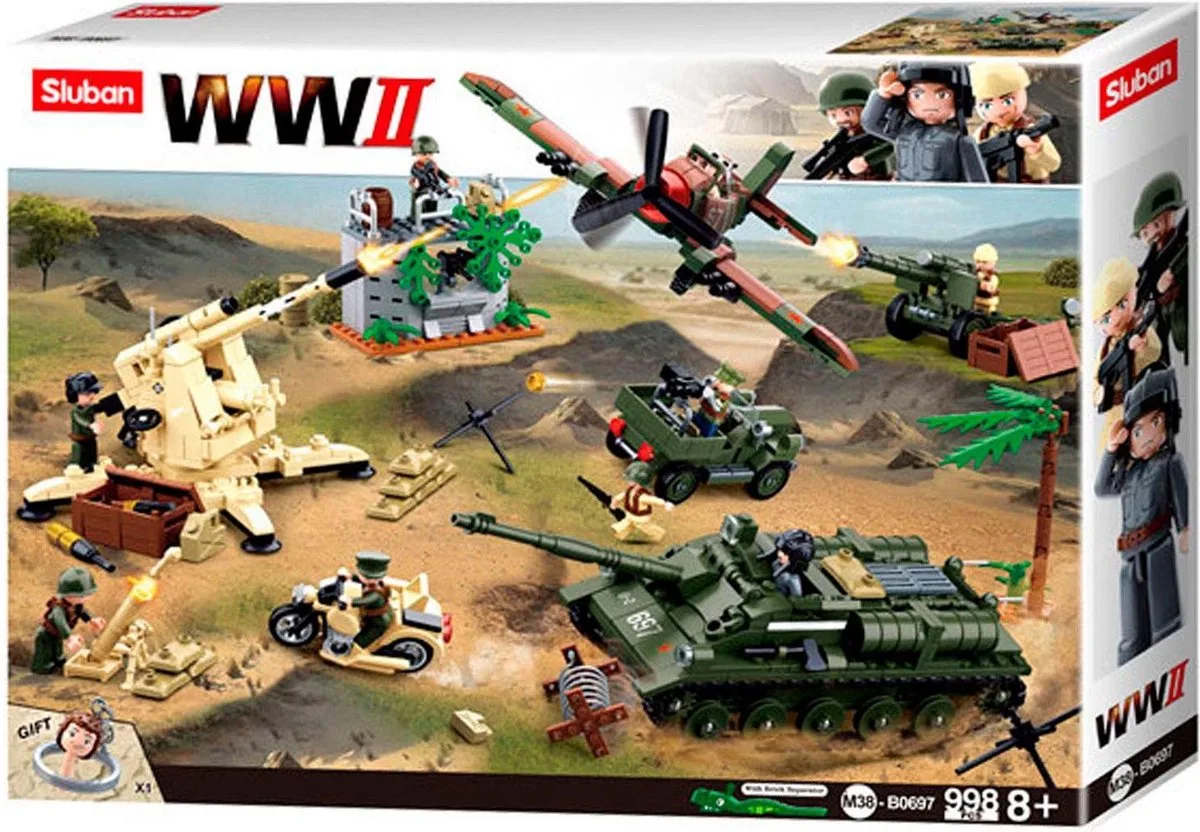Army WWII The Battle of Kursk bouwspeelgoed kinderen vanaf 6 jaar - Constructiespeelgoed modelbouw - bouwdoos met 998 bouwstenen - M38-B0697 van Sluban in Army WWII Veldslag The Battle of Kursk – productfoto