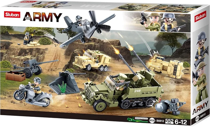 Army WWII The Battle veldslag bouwspeelgoed – Constructiespeelgoed modelbouw – bouwdoos met 551 bouwstenen – M38-B0812 vanaf 6 jaar de Sluban en Army WWII Veldslag The Battle – photo du produit