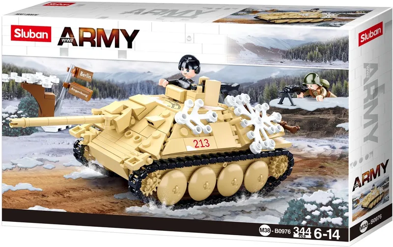 Battle of Budapest leger bouwspeelgoed – Constructiespeelgoed modelbouw – bouwdoos met 344 bouwstenen – M38-B0976 vanaf 6 jaar von Sluban in Army WWII Tank Destroyer – Produktfoto