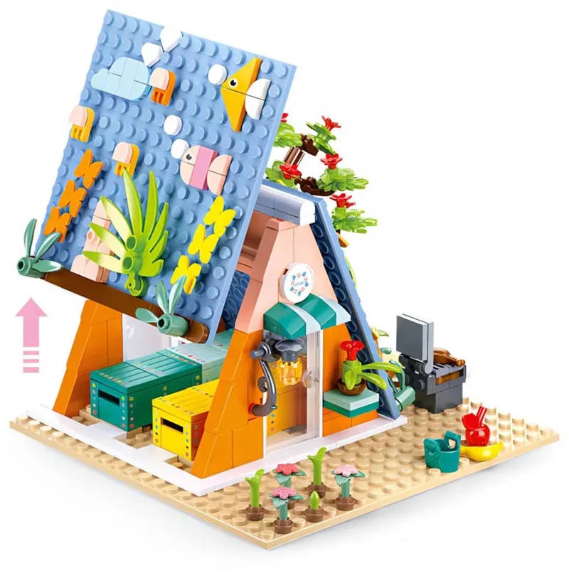 bouwspeelgoed kinderen vanaf 6 jaar – Constructiespeelgoed bouwdoos met 341 bouwstenen – M38-B1088 van Sluban in Girls Dream Kampeerhut – productfoto